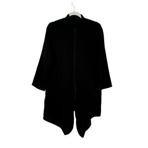Fridaze Black 100% Linen Full Zip Top Lagenlook Coastal Lightweight Women Lrg